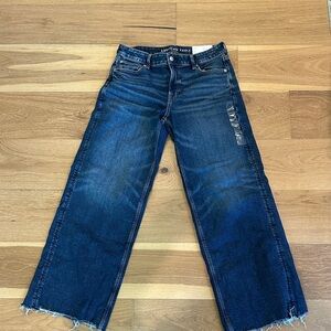 American Eagle Outfitters Wide Leg Dark Blue Frayed Hem Jeans